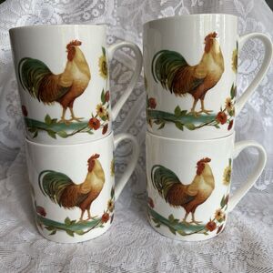 Rooster Meadow Pfaltzgraff Mugs Set of 4 Daphne B Roosters Baby Chick Ceramic